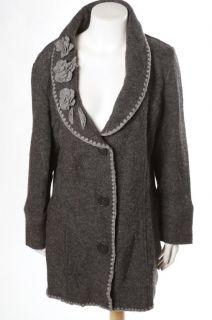 Marisa Christina Gray Rose Collar Textured Boiled Wool Sweatercoat