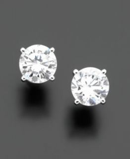 Brilliant Sterling Silver Earrings, Square Cubic Zirconia Studs (1