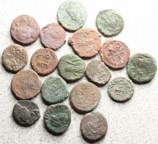 Group of 18 Tiny Late Roman Bronzes, Monograms, Marcian, Leo and more