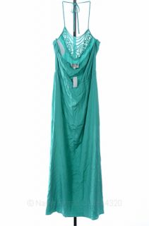 Madison Marcus L 12 14 Jade Green Silk Halter Maxi Long Dress $305