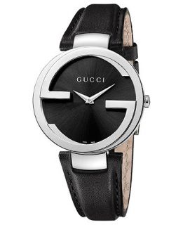 Gucci Watch, Womens Swiss Interlocking Black Leather Strap 37mm