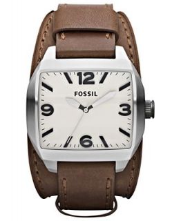 Fossil Watch, Mens Roland Brown Leather Double Pad Strap 38x44mm
