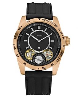 GUESS Watch, Mens Automatic Black Silicone Strap 46mm U18511G1