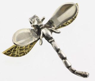 Sterling 925 Silver Dual Tone Dragonfly Brooch Pin Pendant
