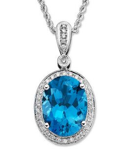 14k White Gold Pendant, Blue Topaz (11 1/4 ct. t.w.) and Diamond (1/3