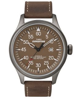 Timex Watch, Mens Expedition Brown Leather Strap 42mm T49874UM   All