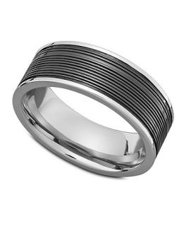 Triton Mens Stainless Steel Ring, Black PVD Center Band   Rings