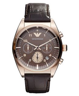 Emporio Armani Watch, Chronograph Brown Croc Embossed Leather Strap