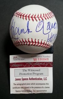 Hank Aaron HOF 82 Signed Autographed MLB Baseball JSA COA