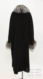 Marina Rinaldi Black Wool Cashmere Fox Fur Trim Coat Size 25