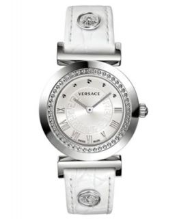 Versace Watch, Womens Swiss Vanity White Croco Calfskin Leather Strap