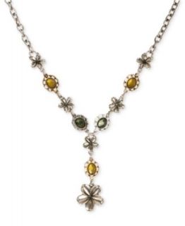 Lucky Brand Necklace, Silver Tone Green Stone Collar Necklace