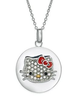 Hello Kitty Sterling Silver Necklace, Pave Crystal Face Disc Pendant