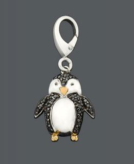 14k Gold and Sterling Silver Charm, Black Diamond Accent Penguin Charm