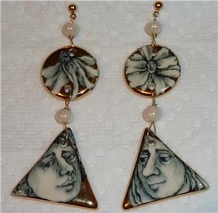 Painted Faces Earrings Mary Lou Higgins Pottery