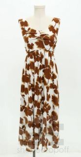 Marni White Brown Printed Cotton Belted Dress Size 44