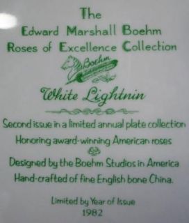 Edward Marshall Boehm White Lightnin Plate Ltd Ed Roses Rose
