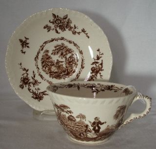Masons China Watteau Brown Cup Saucer Set