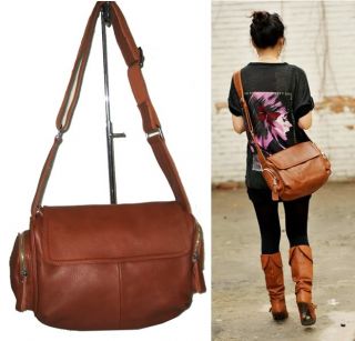 Womens Brown Cowhide Leather Messenger Shoulder Bags Handbags Satchel
