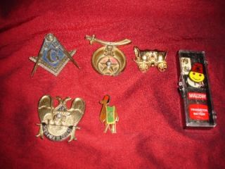 Lot 6 Vintage Shriner Masonic Lodge Metal Plates Pins Emblem Eagle
