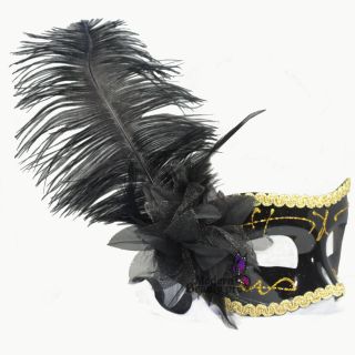 Party Mask Costume Italianate Masquerade Black Flower Feather Mask New