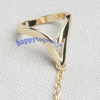  Triangle Linked Punk Double Finger Ring with Chain J0311 G
