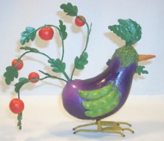 Eggplant Tomatos Pea Pods Carrot Lettuce Vegetable Rooster Figurine