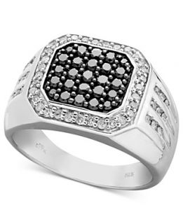 Mens Sterling Silver Ring, Black Sapphire Two Row Ring (1 1/2 ct. t.w