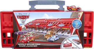 Grand Prix Race Launcher 10 Car Storage New Disney Pixar Mattel