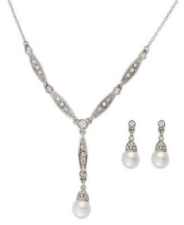 Charter Club Jewelry Set, Silver tone Glass Pearl Y Necklace and Drop