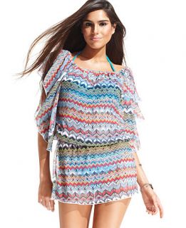 Jessica Simpson Swimsuit, Flutter Sleeve Sheer Printed Tunic   Womens