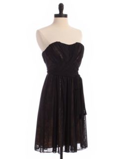 Max and Cleo Black Sheer Overlay Strapless Party Dress Sz 2