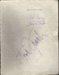 ANNOUNCERS PAPER SIGNED BY 11 w/COA   FRANK FRISCH, MEL ALLEN + OTHERS