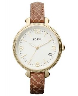 Fossil Watch, Womens Heather Brown Snake Print Textured Leather Strap