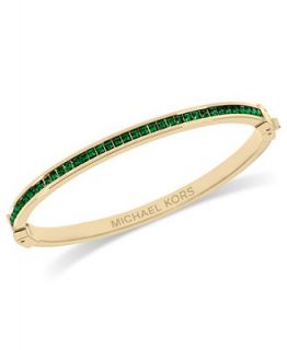 Michael Kors Bracelet, Gold Tone Glass Green Crystal Hinged Bangle