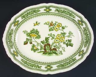 Masons Manchu Green Floral 13 Oval Serving Platter