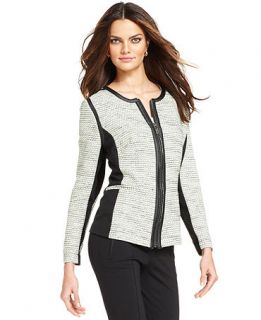 Alfani Petite Jacket, Tweed Ponte Knit Zip Front   Womens Petite