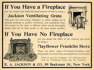 1900 Ad Jackson Ventilating Mayflower Franklin Stove   ORIGINAL