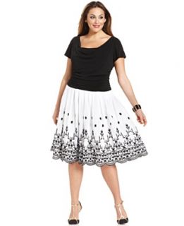 SL Fashions Plus Size Dress, Short Sleeve Ruched Scalloped A Line