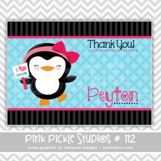 Penguin Personalized Party Invitation or Thank You Card 112