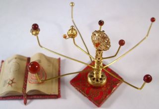 Miniature Medieval Movable Orrery WT Illuminated Open Star Chart Book