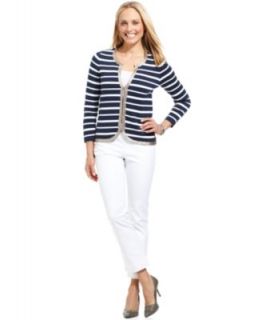 Charter Club Three Quarter Sleeve Striped Top & Slim It Up Cropped