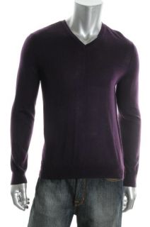 Calvin Klein New Purple Wool Pullover Long Sleeve V Neck Sweater Shirt
