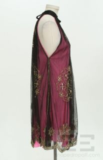 Matthew Williamson Hot Pink & Black Mesh Overlay Sequined Halter Dress