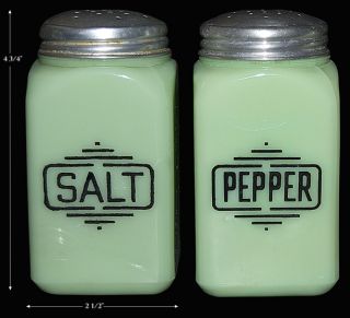 McKee Jadite Jadeite Salt Pepper Shakers Large Block Style Lettering H