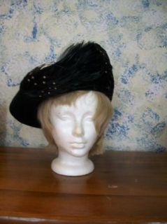 Vintage Jack McConnell Black Wool Hat with Feathers