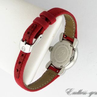 Michele Urban Ladies Swiss Watch Red Fabric Saphire Crystal Leather