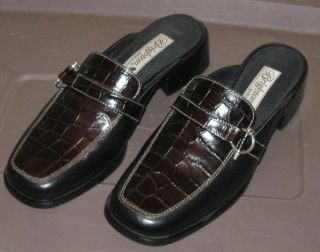 Brighton Jordan Mules 7 M Black Brown Croc Slides Shoes Leather