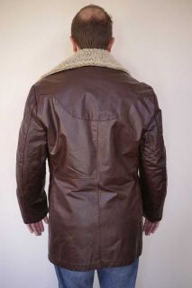 Vtg 70s McGregor Burgundy Leather Faux Shearling Sherpa Wide Collar