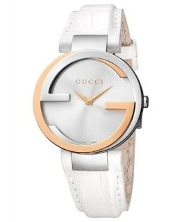 Gucci Watch, Womens Swiss Interlocking White Alligator Leather Strap